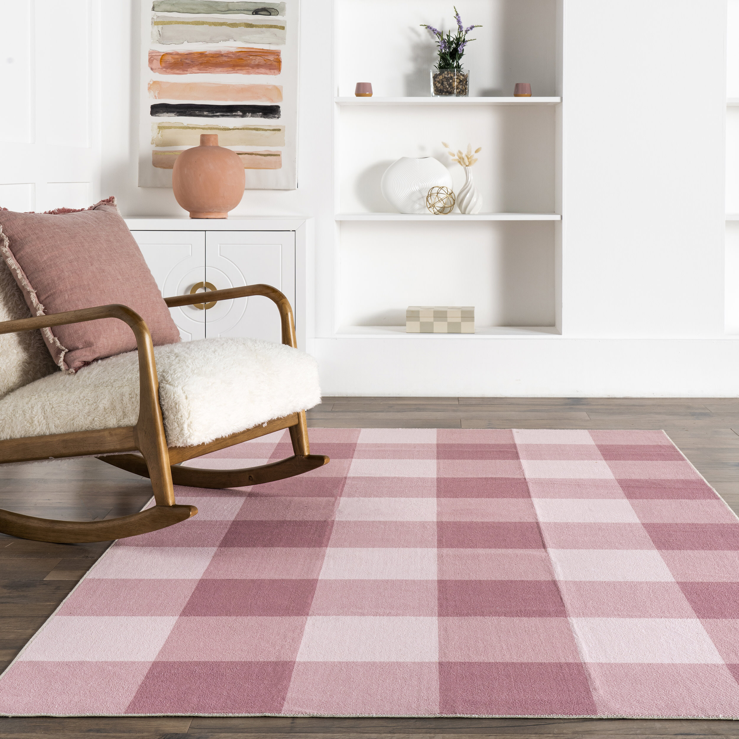 Gracie Oaks Lucy Machine Washable Farmhouse Buffalo Plaid Area Rug